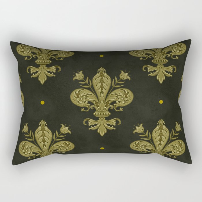 Fleur De Lis In Rich Green Rectangular Pillow Gallery Image 1