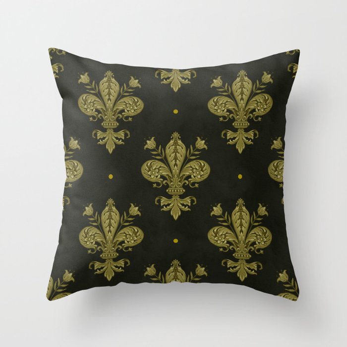 Fleur De Lis In Rich Green Throw Pillow Gallery Image 6