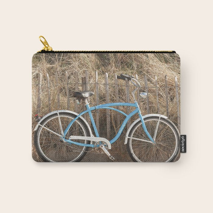 Blue Beach Bike In Holland Photo | Dutch Grass Dunes Summer Holiday Art Print | Europe Travel Photography Carry All Pouch Gallery Image 1