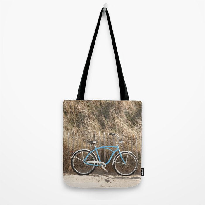 Blue Beach Bike In Holland Photo | Dutch Grass Dunes Summer Holiday Art Print | Europe Travel Photography Tote Bag Gallery Image 2