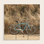Blue Beach Bike In Holland Photo | Dutch Grass Dunes Summer Holiday Art Print | Europe Travel Photography Wood Wall Art Gallery Image 1