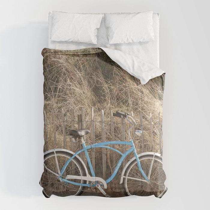 Blue Beach Bike In Holland Photo | Dutch Grass Dunes Summer Holiday Art Print | Europe Travel Photography Comforter Gallery Image 6