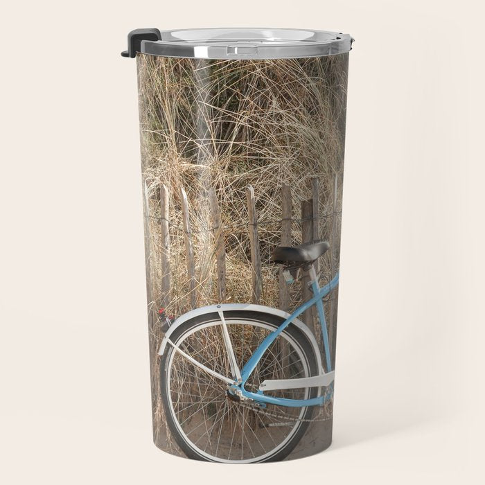 Blue Beach Bike In Holland Photo | Dutch Grass Dunes Summer Holiday Art Print | Europe Travel Photography Travel Mug Gallery Image 3