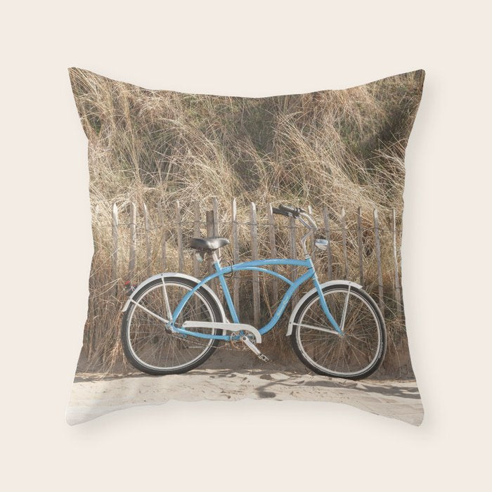 Blue Beach Bike In Holland Photo | Dutch Grass Dunes Summer Holiday Art Print | Europe Travel Photography Throw Pillow Gallery Image 6