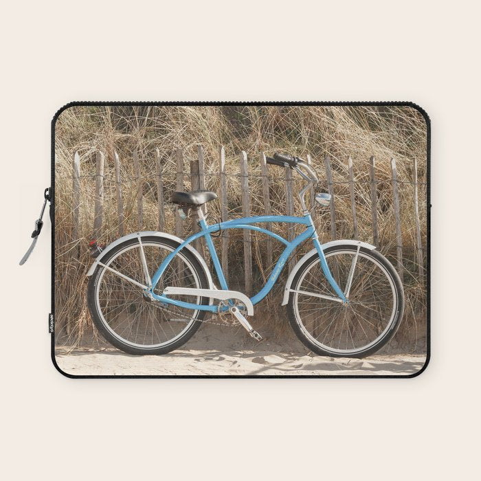 Blue Beach Bike In Holland Photo | Dutch Grass Dunes Summer Holiday Art Print | Europe Travel Photography Laptop Sleeve Gallery Image 1