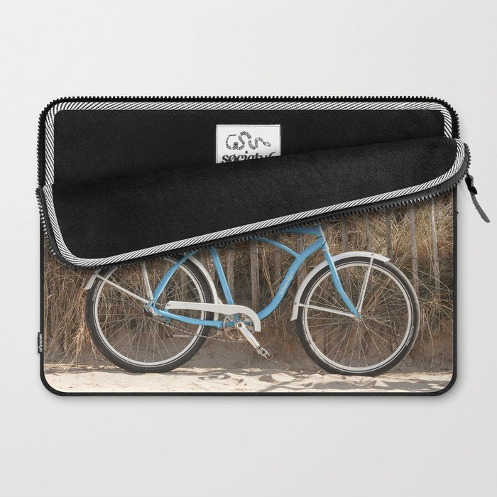 Blue Beach Bike In Holland Photo | Dutch Grass Dunes Summer Holiday Art Print | Europe Travel Photography Laptop Sleeve Gallery Image 2