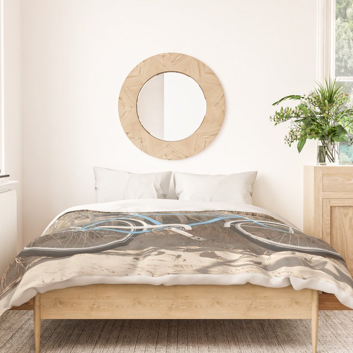 Blue Beach Bike In Holland Photo | Dutch Grass Dunes Summer Holiday Art Print | Europe Travel Photography Duvet Cover Gallery Image 3