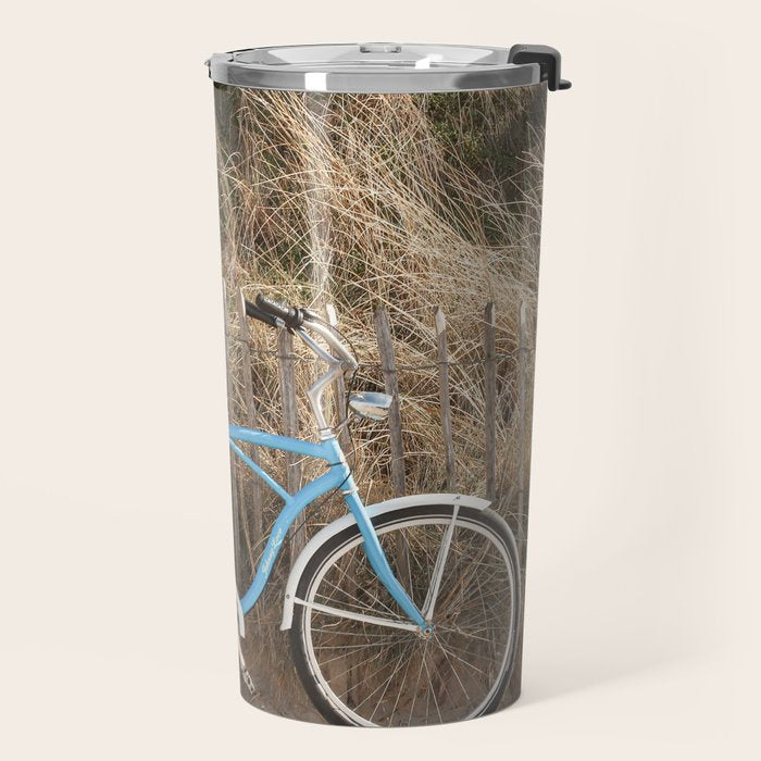 Blue Beach Bike In Holland Photo | Dutch Grass Dunes Summer Holiday Art Print | Europe Travel Photography Travel Mug Gallery Image 2