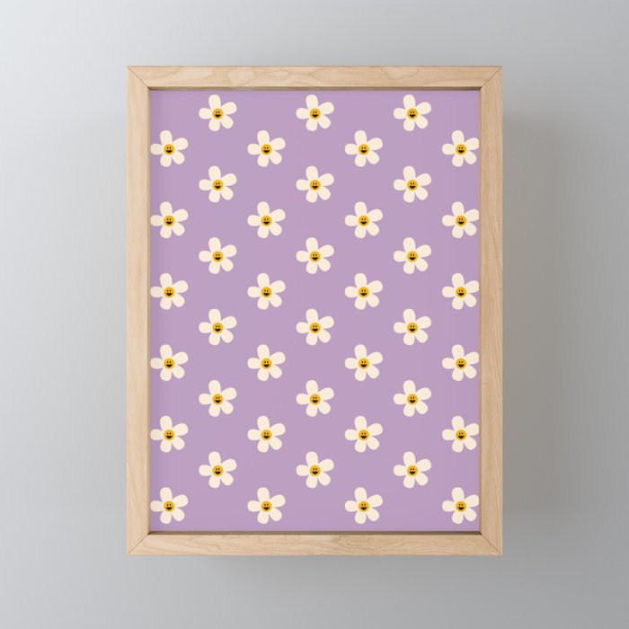 Retro Happy Daisy Flower in Purple Mini Art Print Gallery Image 1
