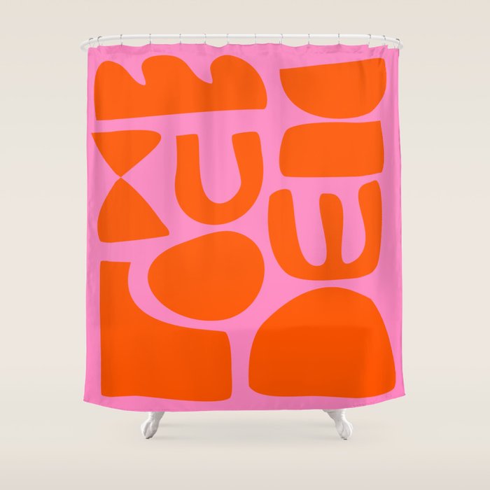 Orange Shapes on Pink Shower Curtain Gallery Image 1