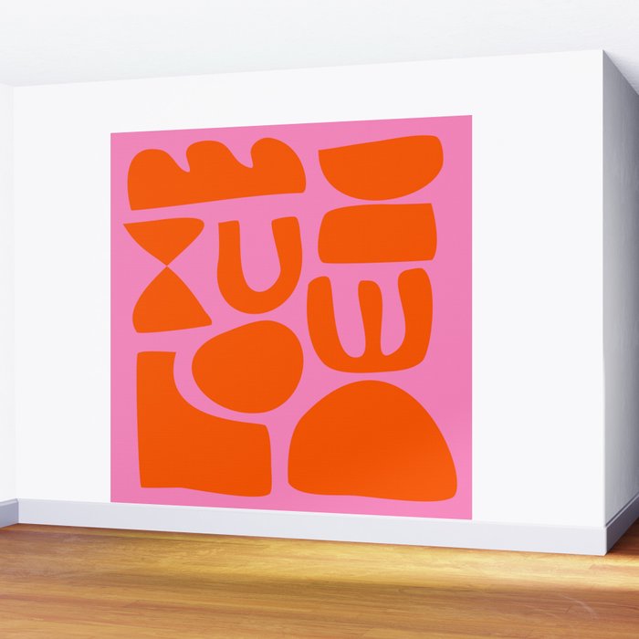Orange Shapes on Pink Wall Mural Gallery Image 2