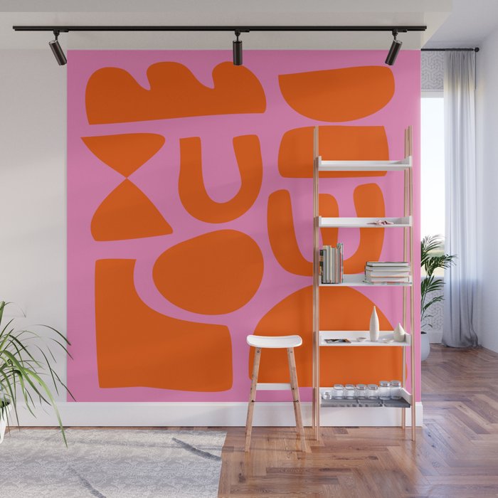 Orange Shapes on Pink Wall Mural Gallery Image 1