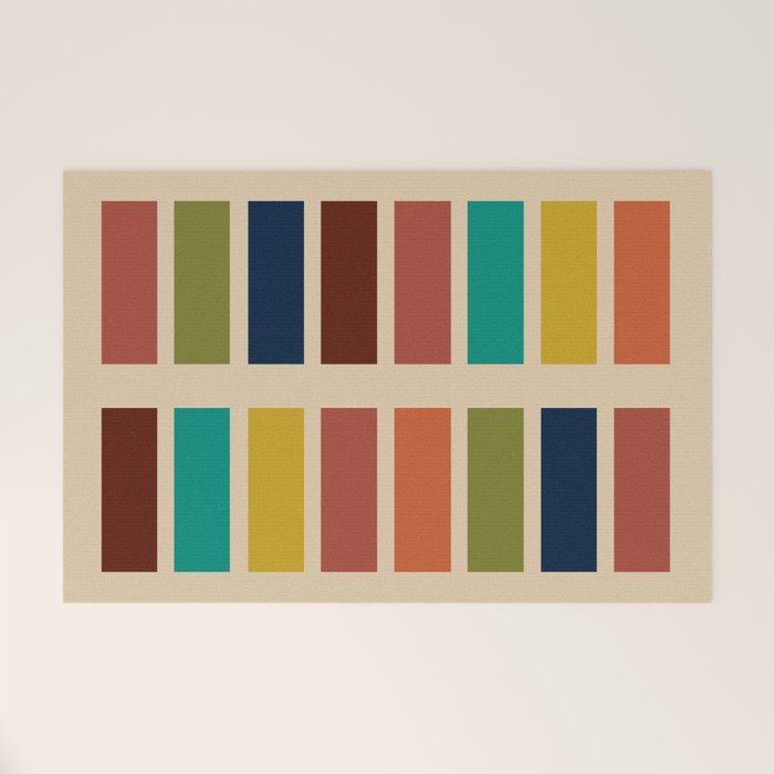 Nelson Blocks II Mid-century Modern Geometric Minimalism in Mid Century Mod Mustard, Olive, Teal, Orange, and Beige Welcome Mat Gallery Image 1