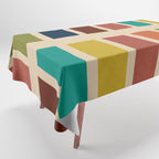 Nelson Blocks II Mid-century Modern Geometric Minimalism in Mid Century Mod Mustard, Olive, Teal, Orange, and Beige Tablecloth Gallery Image 1