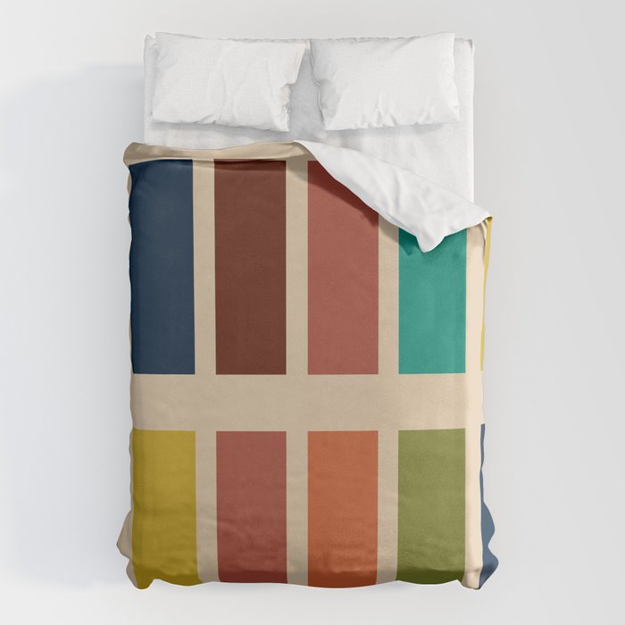 Nelson Blocks II Mid-century Modern Geometric Minimalism in Mid Century Mod Mustard, Olive, Teal, Orange, and Beige Duvet Cover Gallery Image 6