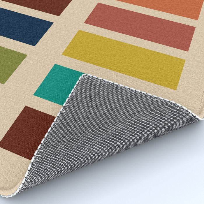 Nelson Blocks II Mid-century Modern Geometric Minimalism in Mid Century Mod Mustard, Olive, Teal, Orange, and Beige Rug Gallery Image 4