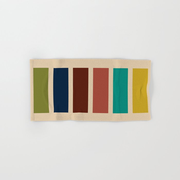 Nelson Blocks II Mid-century Modern Geometric Minimalism in Mid Century Mod Mustard, Olive, Teal, Orange, and Beige Bath Towel Gallery Image 1