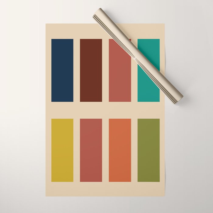 Nelson Blocks II Mid-century Modern Geometric Minimalism in Mid Century Mod Mustard, Olive, Teal, Orange, and Beige Wrapping Paper Gallery Image 1