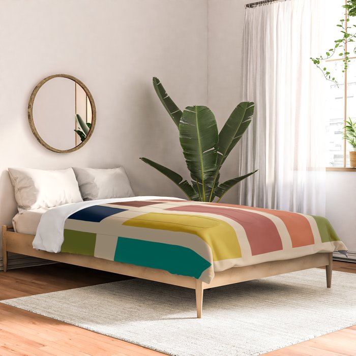 Nelson Blocks II Mid-century Modern Geometric Minimalism in Mid Century Mod Mustard, Olive, Teal, Orange, and Beige Comforter Gallery Image 2