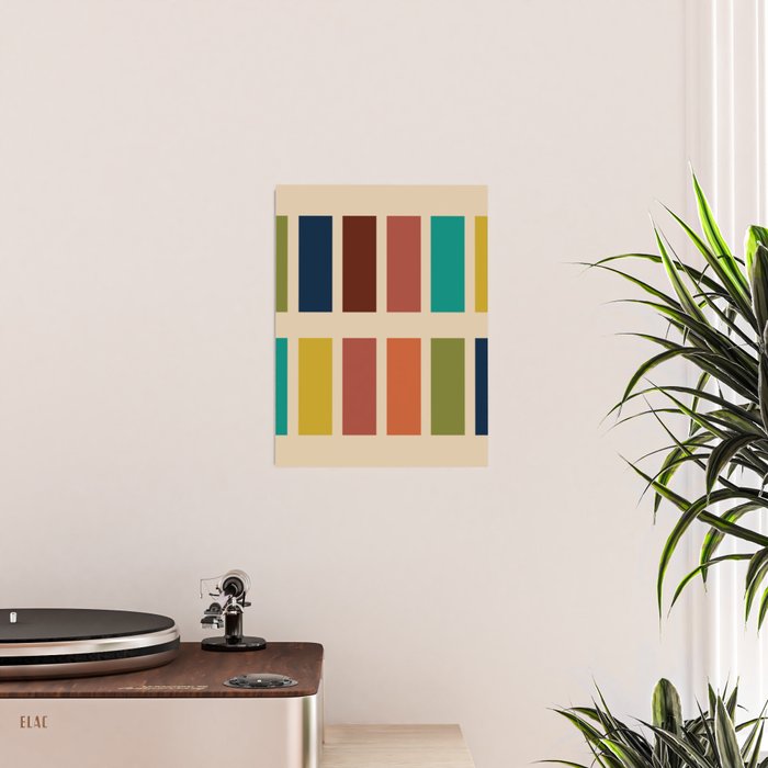 Nelson Blocks II Mid-century Modern Geometric Minimalism in Mid Century Mod Mustard, Olive, Teal, Orange, and Beige Poster Gallery Image 2