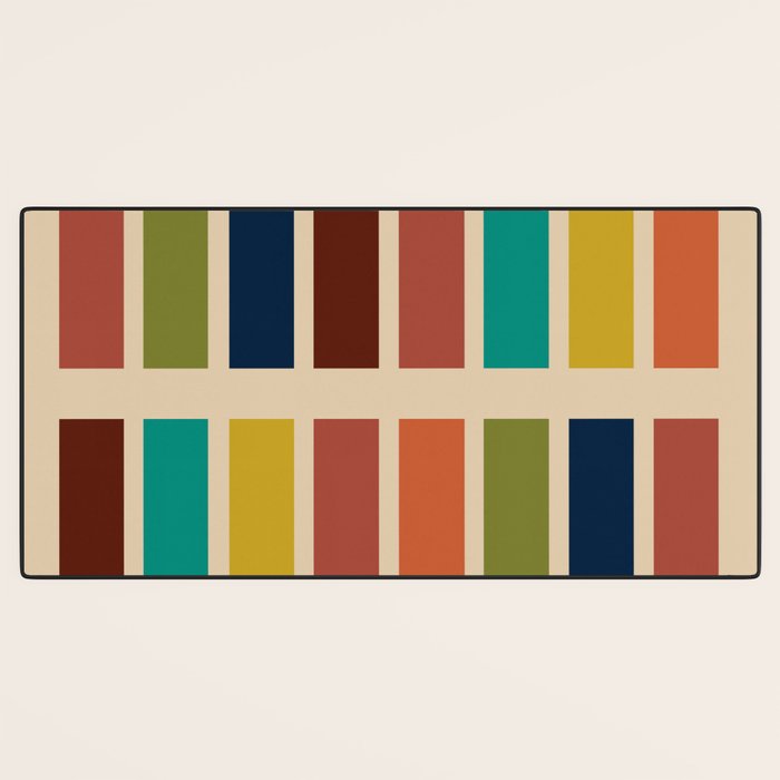 Nelson Blocks II Mid-century Modern Geometric Minimalism in Mid Century Mod Mustard, Olive, Teal, Orange, and Beige Desk Mat Gallery Image 3