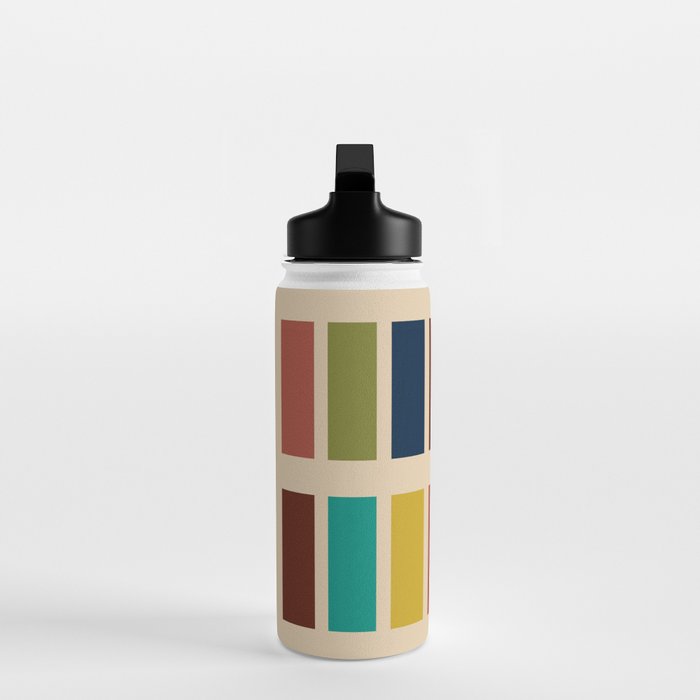 Nelson Blocks II Mid-century Modern Geometric Minimalism in Mid Century Mod Mustard, Olive, Teal, Orange, and Beige Water Bottle Gallery Image 3