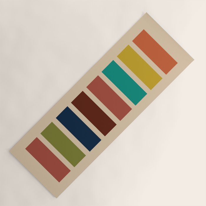 Nelson Blocks II Mid-century Modern Geometric Minimalism in Mid Century Mod Mustard, Olive, Teal, Orange, and Beige Yoga Mat Gallery Image 1