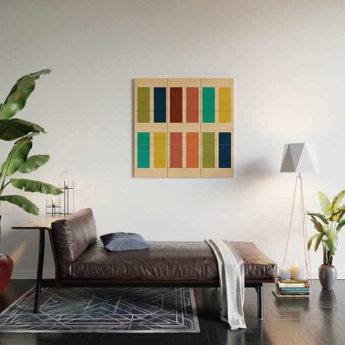 Nelson Blocks II Mid-century Modern Geometric Minimalism in Mid Century Mod Mustard, Olive, Teal, Orange, and Beige Wood Wall Art Gallery Image 2