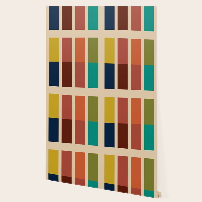Nelson Blocks II Mid-century Modern Geometric Minimalism in Mid Century Mod Mustard, Olive, Teal, Orange, and Beige Wallpaper Gallery Image 2