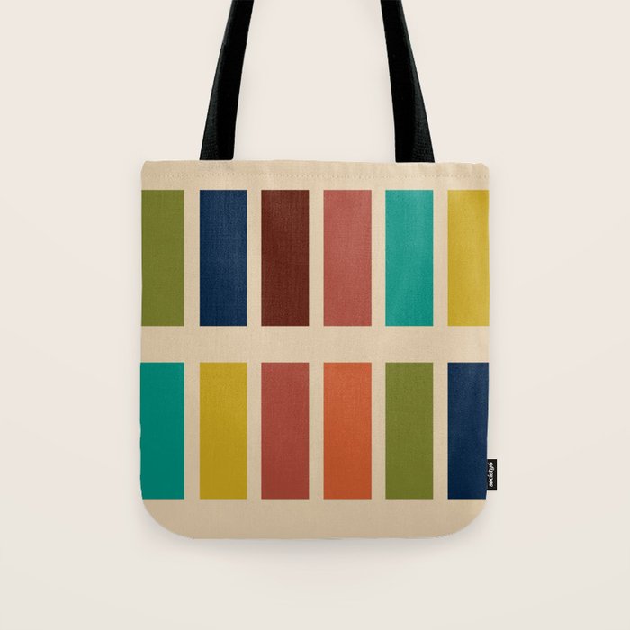 Nelson Blocks II Mid-century Modern Geometric Minimalism in Mid Century Mod Mustard, Olive, Teal, Orange, and Beige Tote Bag Gallery Image 1