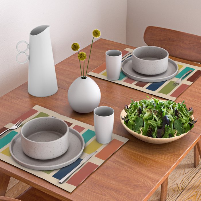 Nelson Blocks II Mid-century Modern Geometric Minimalism in Mid Century Mod Mustard, Olive, Teal, Orange, and Beige Placemat Gallery Image 2