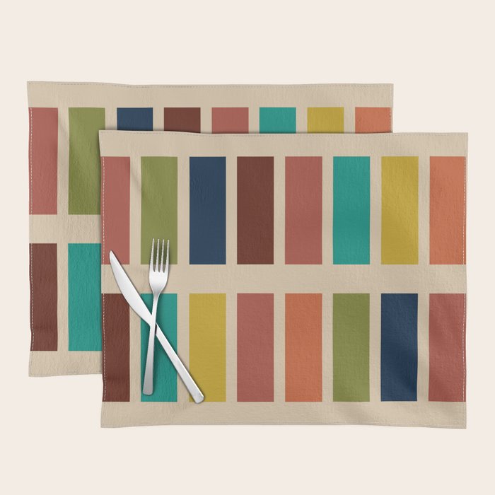 Nelson Blocks II Mid-century Modern Geometric Minimalism in Mid Century Mod Mustard, Olive, Teal, Orange, and Beige Placemat Gallery Image 1