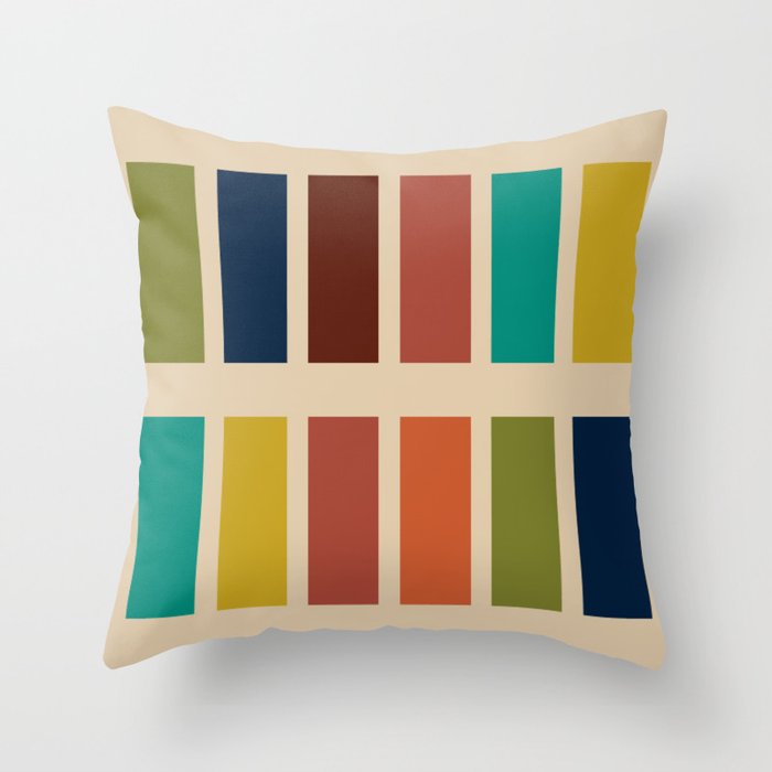 Nelson Blocks II Mid-century Modern Geometric Minimalism in Mid Century Mod Mustard, Olive, Teal, Orange, and Beige Throw Pillow Gallery Image 1