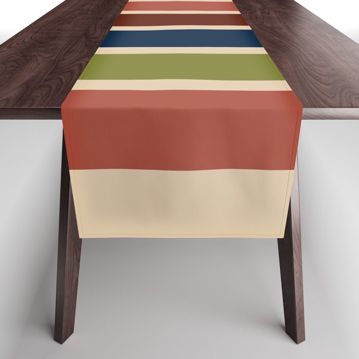 Nelson Blocks II Mid-century Modern Geometric Minimalism in Mid Century Mod Mustard, Olive, Teal, Orange, and Beige Table Runner Gallery Image 1
