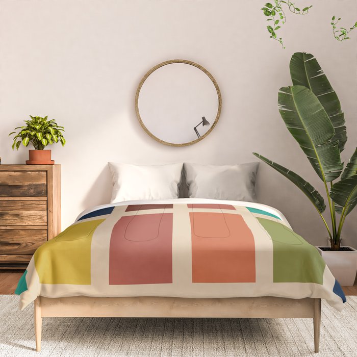 Nelson Blocks II Mid-century Modern Geometric Minimalism in Mid Century Mod Mustard, Olive, Teal, Orange, and Beige Comforter Gallery Image 3