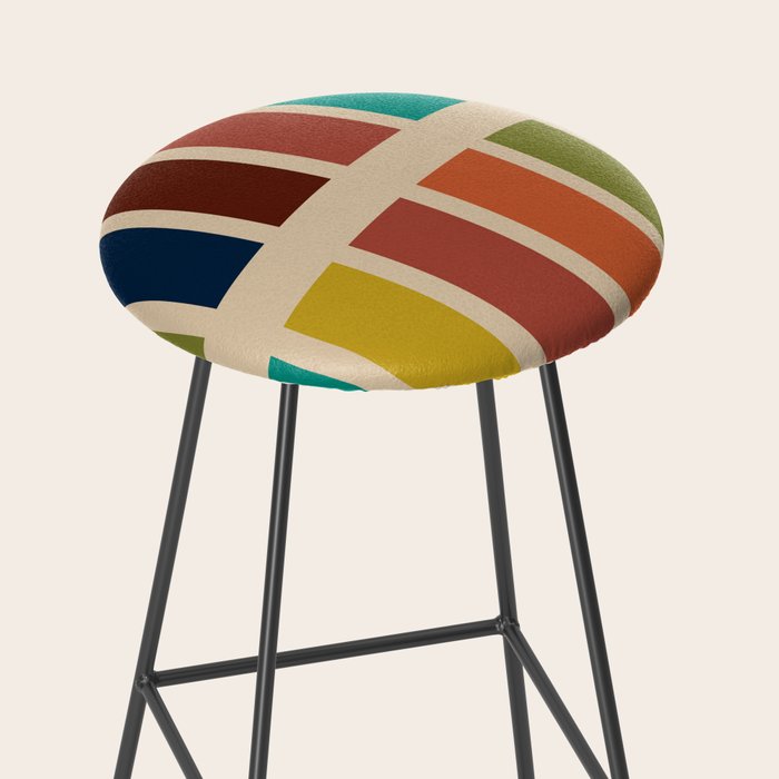 Nelson Blocks II Mid-century Modern Geometric Minimalism in Mid Century Mod Mustard, Olive, Teal, Orange, and Beige Stool Gallery Image 2