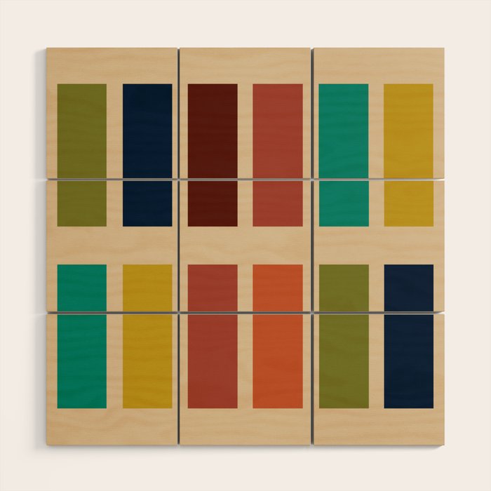 Nelson Blocks II Mid-century Modern Geometric Minimalism in Mid Century Mod Mustard, Olive, Teal, Orange, and Beige Wood Wall Art Gallery Image 1