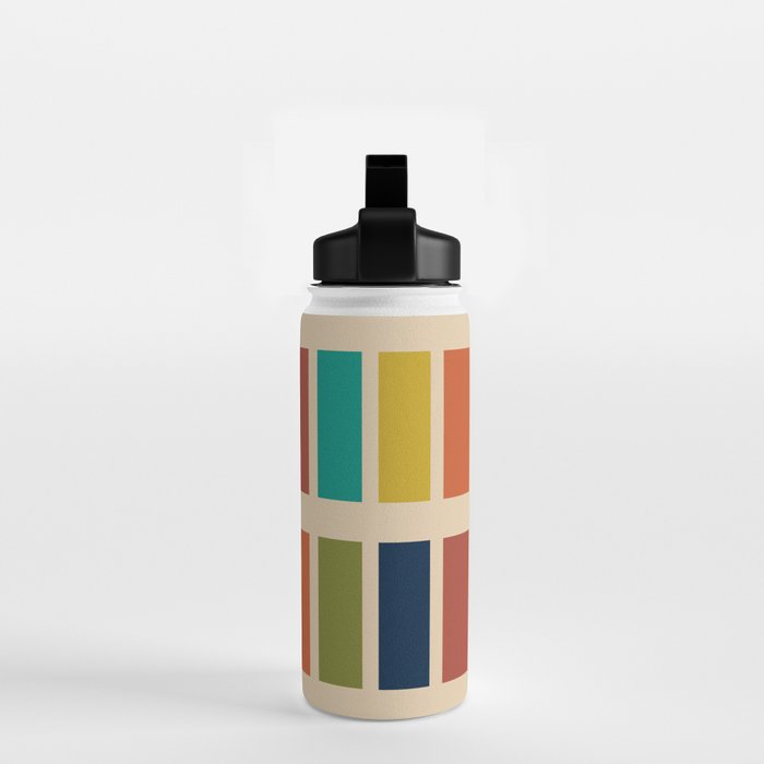 Nelson Blocks II Mid-century Modern Geometric Minimalism in Mid Century Mod Mustard, Olive, Teal, Orange, and Beige Water Bottle Gallery Image 2