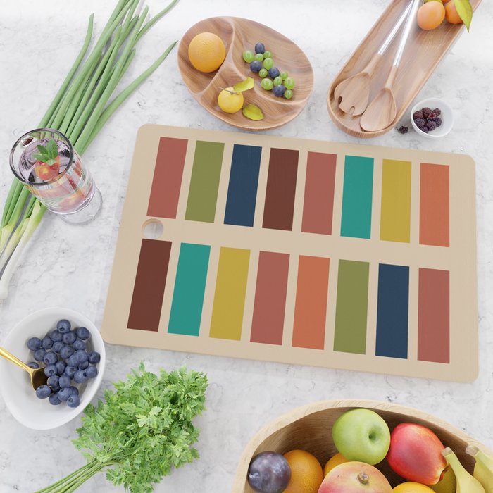 Nelson Blocks II Mid-century Modern Geometric Minimalism in Mid Century Mod Mustard, Olive, Teal, Orange, and Beige Cutting Board Gallery Image 2