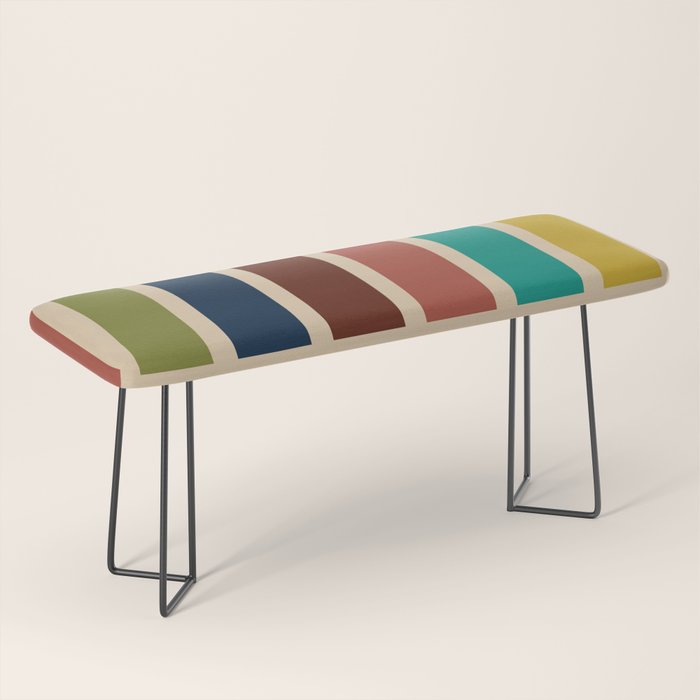 Nelson Blocks II Mid-century Modern Geometric Minimalism in Mid Century Mod Mustard, Olive, Teal, Orange, and Beige Bench Gallery Image 1