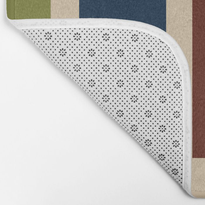Nelson Blocks II Mid-century Modern Geometric Minimalism in Mid Century Mod Mustard, Olive, Teal, Orange, and Beige Bath Mat Gallery Image 2