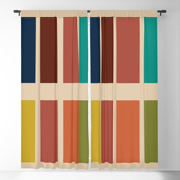 Nelson Blocks II Mid-century Modern Geometric Minimalism in Mid Century Mod Mustard, Olive, Teal, Orange, and Beige Window Curtain Gallery Image 5