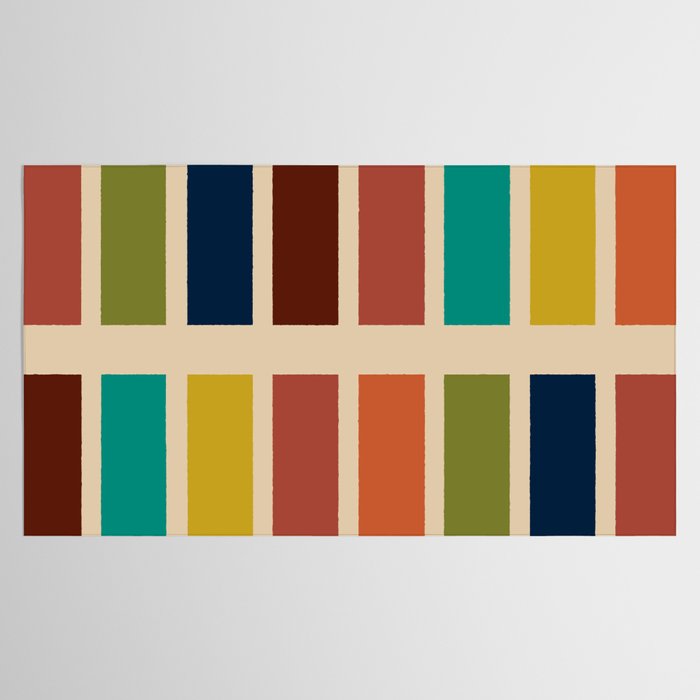 Nelson Blocks II Mid-century Modern Geometric Minimalism in Mid Century Mod Mustard, Olive, Teal, Orange, and Beige Tablecloth Gallery Image 2