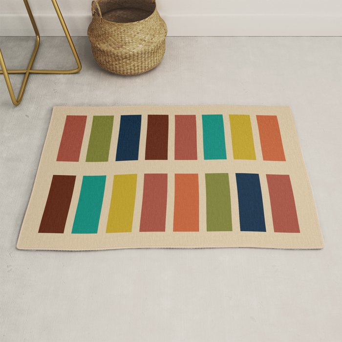 Nelson Blocks II Mid-century Modern Geometric Minimalism in Mid Century Mod Mustard, Olive, Teal, Orange, and Beige Rug Gallery Image 1