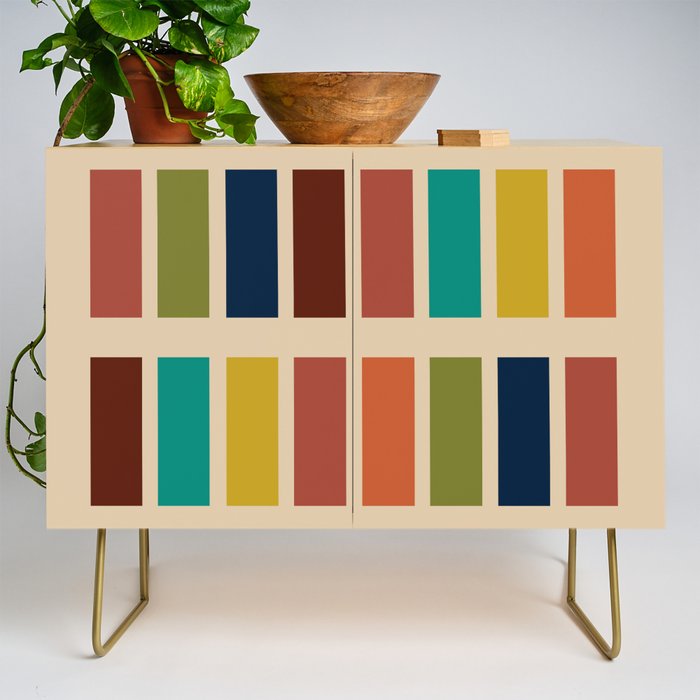Nelson Blocks II Mid-century Modern Geometric Minimalism in Mid Century Mod Mustard, Olive, Teal, Orange, and Beige Credenza Gallery Image 1