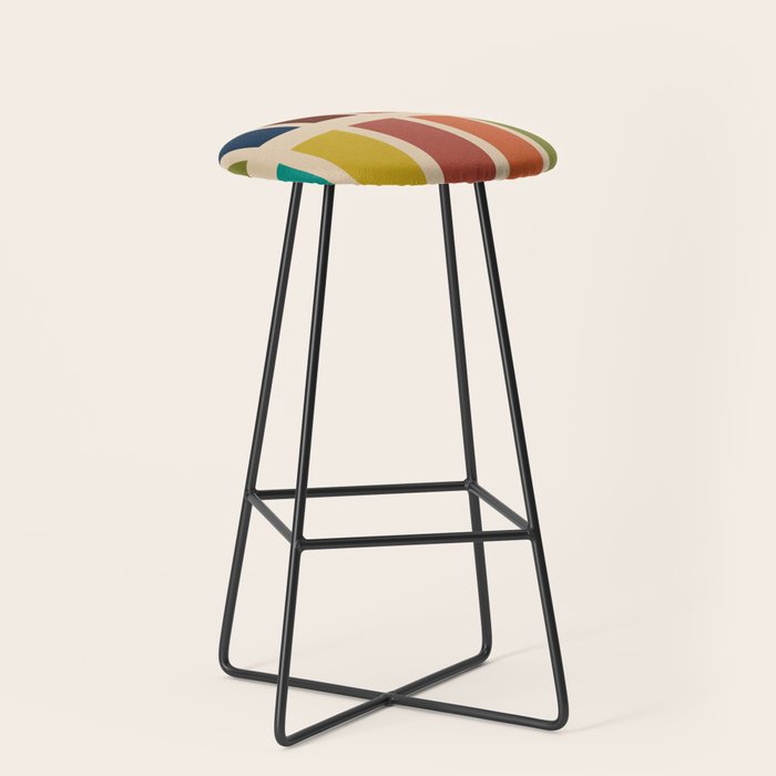 Nelson Blocks II Mid-century Modern Geometric Minimalism in Mid Century Mod Mustard, Olive, Teal, Orange, and Beige Stool Gallery Image 1