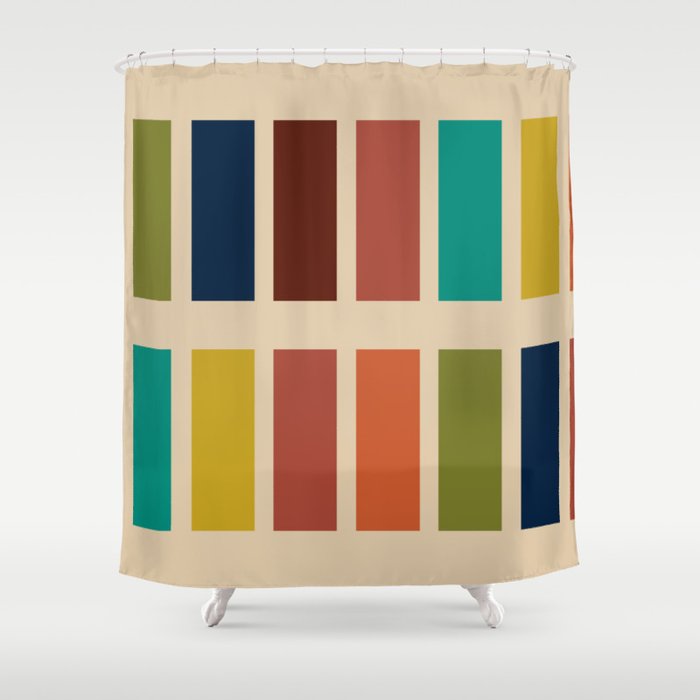 Nelson Blocks II Mid-century Modern Geometric Minimalism in Mid Century Mod Mustard, Olive, Teal, Orange, and Beige Shower Curtain Gallery Image 1