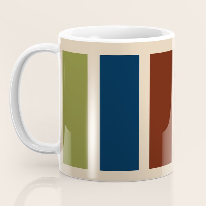 Nelson Blocks II Mid-century Modern Geometric Minimalism in Mid Century Mod Mustard, Olive, Teal, Orange, and Beige Coffee Mug Gallery Image 3