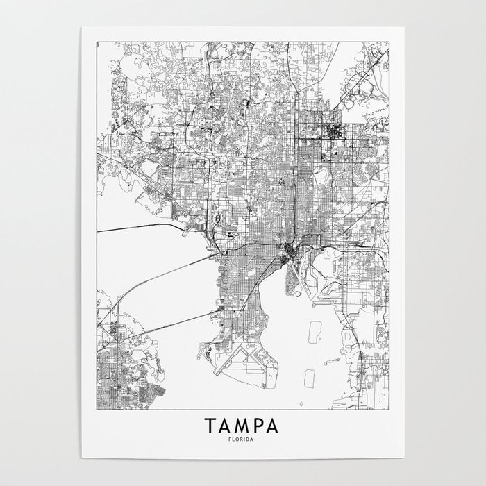 Tampa White Map Poster Gallery Image 4