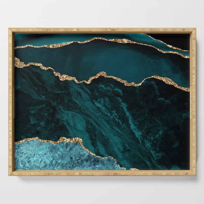 Teal Blue Emerald Marble Landscapes Serving Tray Gallery Image 1